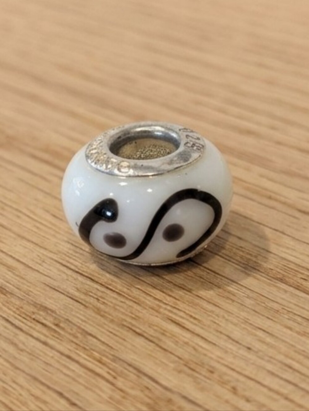 Retired PANDORA Black & White Swirl Murano Glass Charm 925